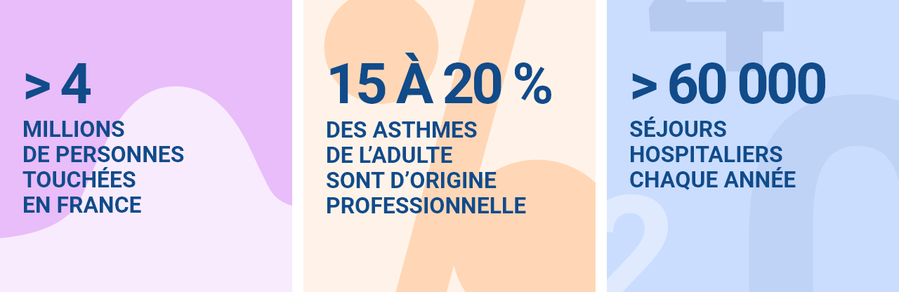 près 4 millions de personnes touchées en France  15 à 20 % des asthmes de l’adulte sont d’origine professionnelle  près 60 000 séjours hospitaliers chaque année