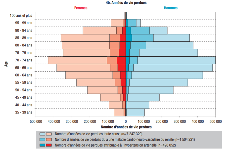 Années de vie perdues attribuables à l’hypertension artérielle, France, 2021