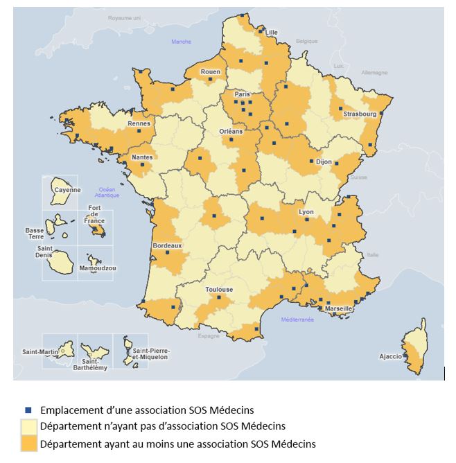 Carte - Associations SOS Médecins participant à SurSaUD®
